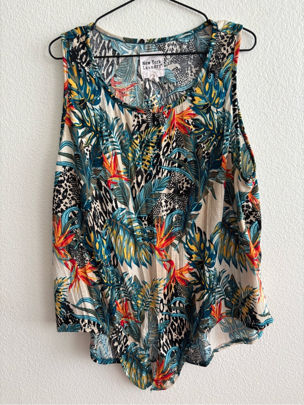 New York Laundry Tropical Floral Tank Top in Teal, Orange, Black, Cream